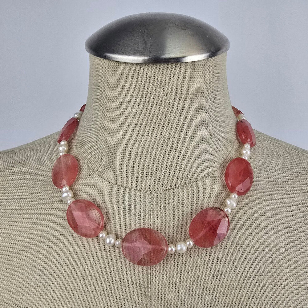 Polished Natural Stone Faux Pearl Necklace